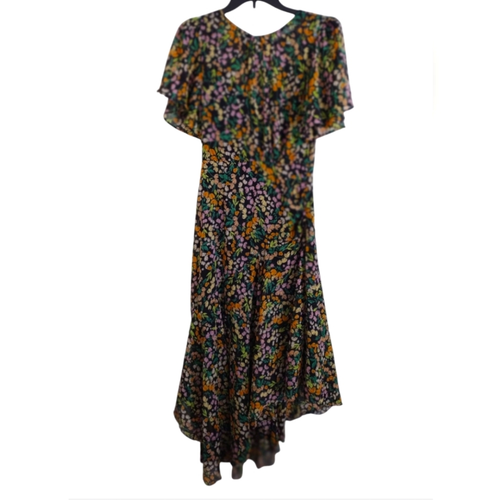 Astr The Label Asymmetrical Multicolor Floral Flutter Sleeve Dress Size Small